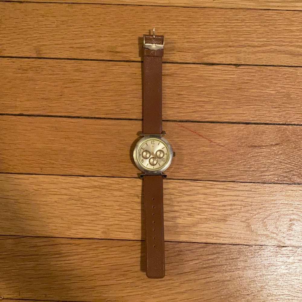 Aldo Brown Leather Gold Case Watch NEW BATTERY